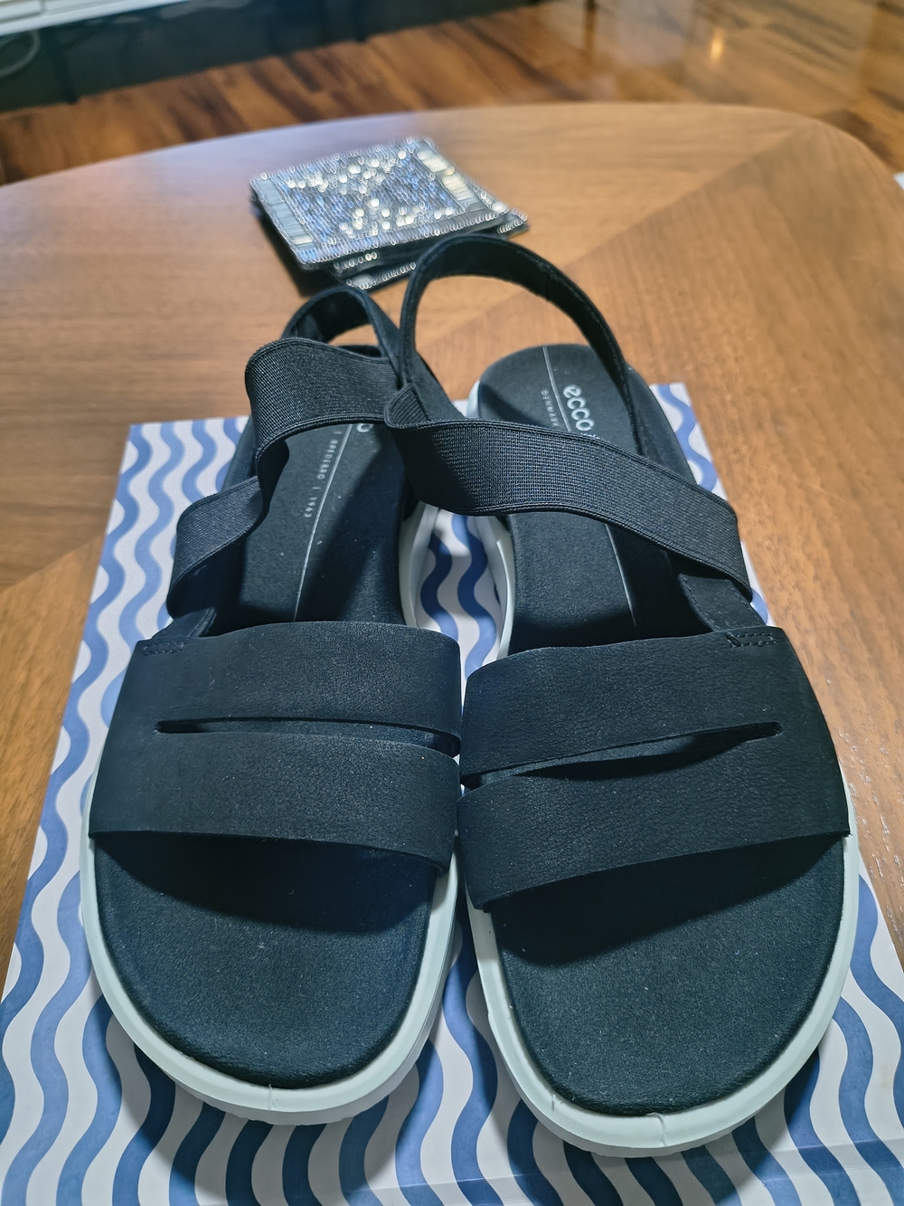 ECCO Flowt Wedge LX Black Sandals Women's EU 38 US 7 Comfort